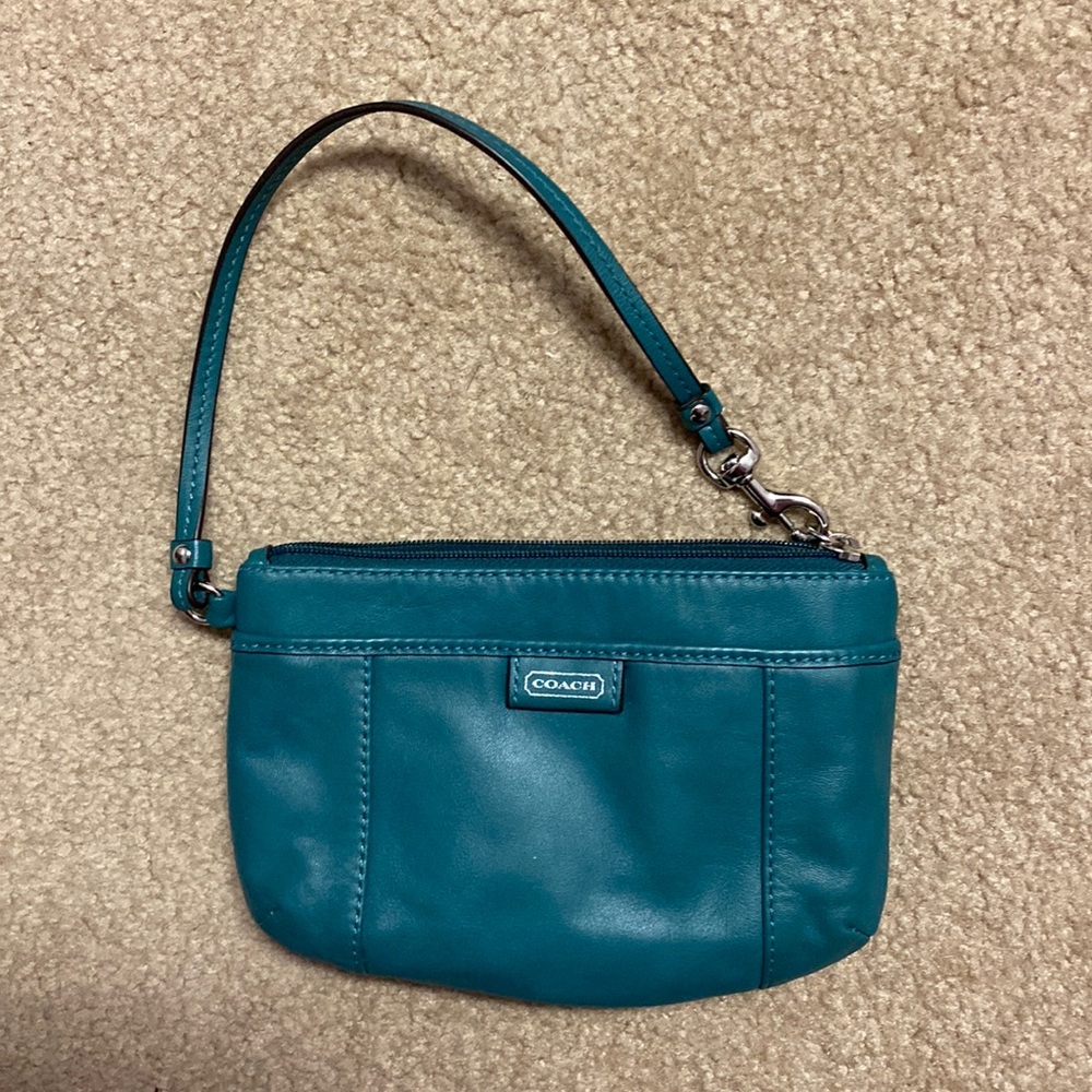 Teal Coach wristlet in EUC